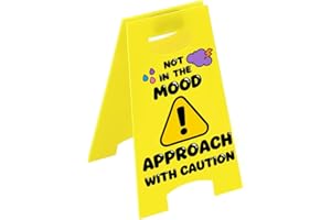 PRESSINART Funny Office Desk Caution Sign Acrylic Yellow Desktop Display 6 x 4 Inch, Not in The Mood Desk Sign Double Sided T