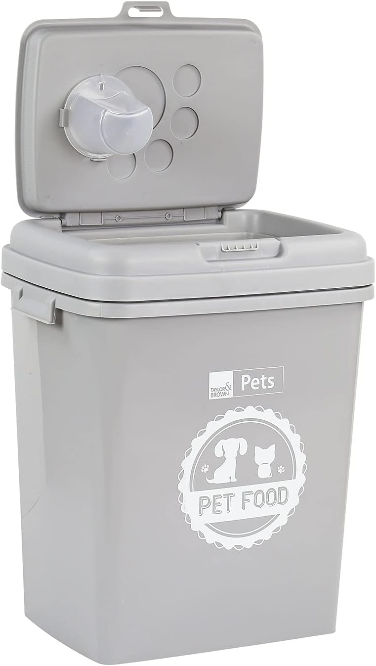 Taylor & Brown 40L Grey Airtight Pet Food Container with Flip Top Locking System