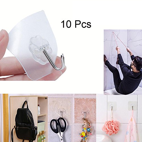 10 Punch free strong adhesive hooks,Strong Transparent Suction Wall Hook Hanger Heavy Duty Wall Hook Stainless Steel Waterproof Hanger for Robe Coat Towel Key Bag Home Kitchen Bathroom (white) - Thumbnail 6