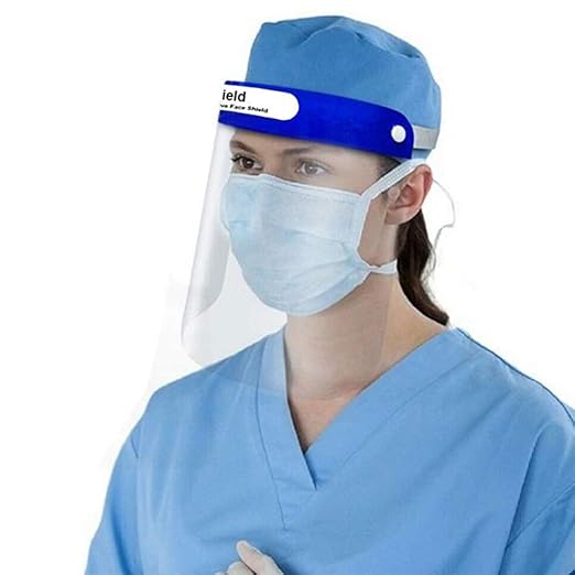 Oriley ORFS01 350 Micron Disposable Face Shield with Adjustable Elastic Strap Anti-Splash Single Use Protective Facial Cover Transparent Full Face Visor with Eye & Head Protection (1 Pc)