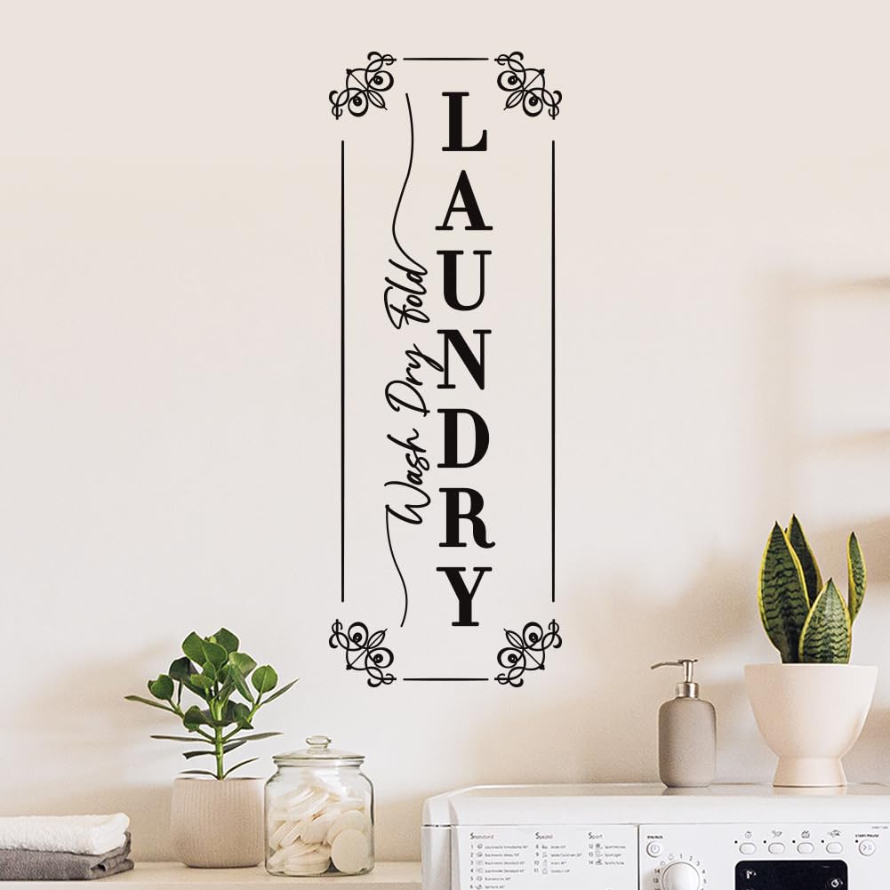 SUPERDANT Laundry Room Wall Stickers Wash Dry Fold Vinyl Wall Decals Laundry Room Art Wall DIY Decoration Laundry Sign Print for Laundry Room Door Laundry Room Decoration