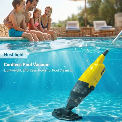 Hushlight Cordless Pool Vacuum Cleaner, Handheld Rechargeable Above Ground Pool Vacuum Cleaner, 20 gallons/min Powerful Suction for Debris Cleaning（Light Yellow）
