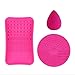 TailaiMei Makeup Brush Cleaning Mats, 1 Mini Makeup Brush Cleaner mat, 1 Cosmetic Brushes Cleaning Plate Portable Washing Tool and 1 Sponge Blender,Silicone Brush Scrubber for Face and Eye Brush(Pink)