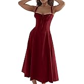 CHARTOU Women's Spaghetti Strap Midi Dress Sleeveless Square Neck Dress Floral Split Cottagecore Dress