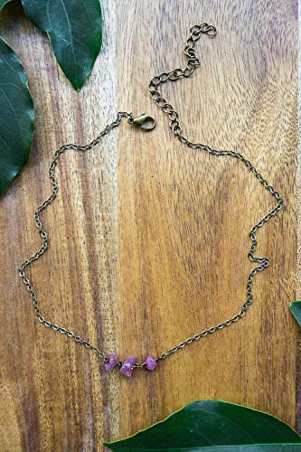 Ruby beaded chain choker necklace in bronze - 12" chain with 2" adjustable extender
