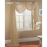 Linen Taupe Tan Sand Scarf Sheer Voile Window Treatment Curtain Drapes Valance