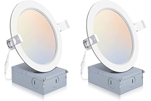 POWERASIA 2 Pack Recessed Lighting 6 Inch with Junction Box, 2700K/3000K/4000K/5000K/6000K Dimmable Flush Mount Ceiling Light, 15W 1200lm Canless Recessed Lighting-ETL and Energy Star Certified