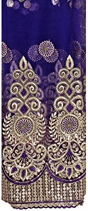 Lacebook 5 Yards African Fabric, 51" Champagne and Purple French Lace for Formal Gown or Wedding Dress (Purple)