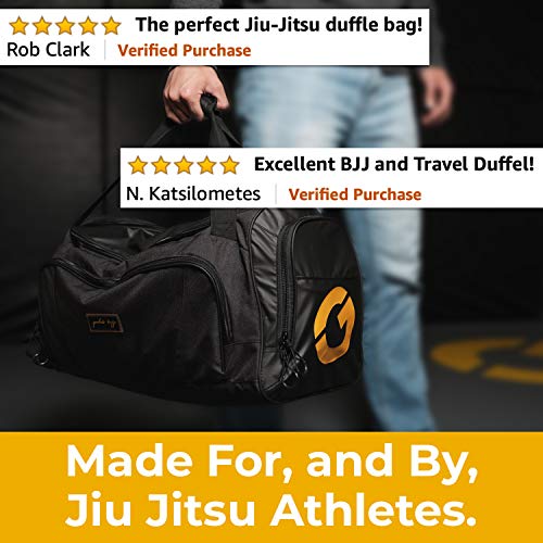 Gold BJJ Jiu Jitsu Duffle Bag Waterproof Pocket for Sweaty Gi, Rashguard, or Shoes The