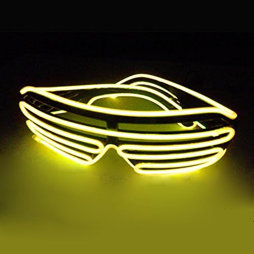 Dealgadgets EL Glasses El Wire Fashion Neon LED Light Up Shutter Shaped Glow Sun Glasses Rave Costume Party DJ Bright SunGlasses (Yellow)