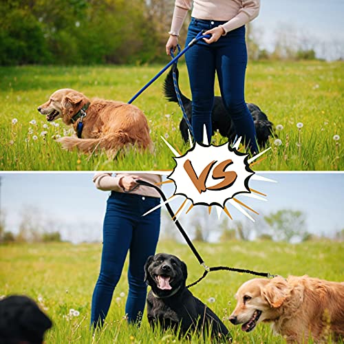 Onlyesh Double Dog Lead, 360 Degrees Rotation, No Tangle, Dual Shock Absorbing Bungee Double Dog Leash for 2 Medium to Large Dog Walking Training