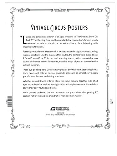 USPS Vintage Circus Posters, Forever U.S. Postage Stamps, Sheet of 16