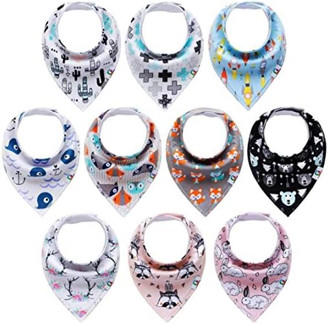 10-Pack Baby Bandana Drool Bibs set for Drooling Boys & Girls Upsimples Teething,100% Organic Cotton Super Absorbent, Hypoallergenic and Shower Gift Set.