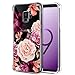 KIOMY Clear Case for Samsung Galaxy S9, Airbags Corners Shockproof Bumper Protective Cover Hybrid Design Hard PC Back + Flexible TPU Frame Red Flower Floral Design