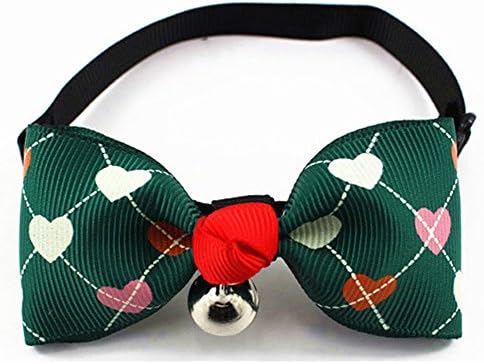 Small Pet Dog Cat Bow Tie Collar with Bowtie with Bell Pet Accessories Adjustable from 7"-11.8" (Green)