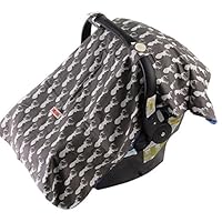 Baby Car Seat Cover For Boys By Danha - Carseat Canopy - Gray Color With Deer Head Pattern - Can Be Used As Nursing Cover, Blanket And Changing Pad