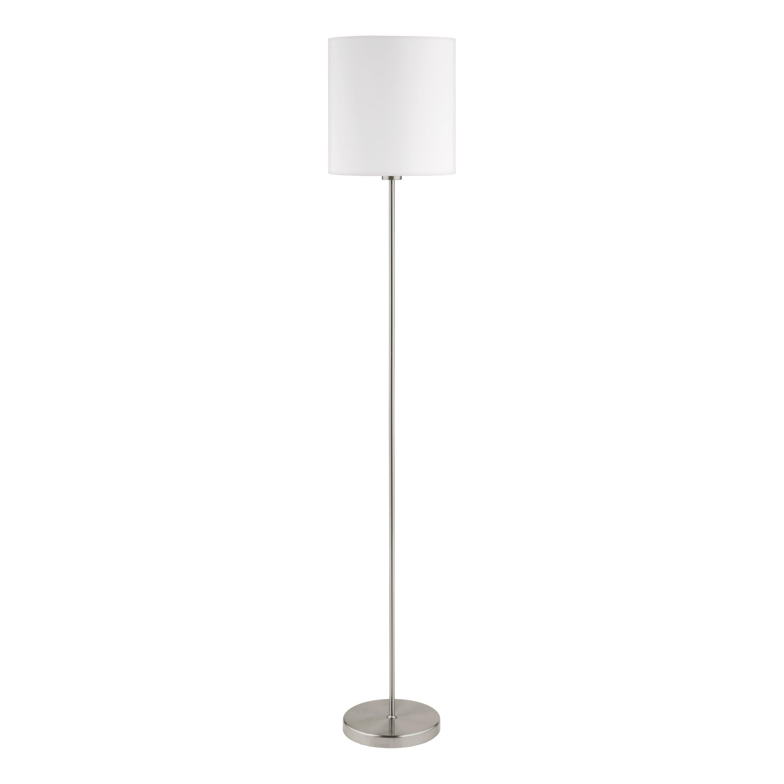 Eglo Floor Lamp Pasteri, 1 Bulb Fabric Standing Lamp, Made of Steel and Fabric, Colour: Nickel Matt, White, Socket: E27, incl. Foot Switch