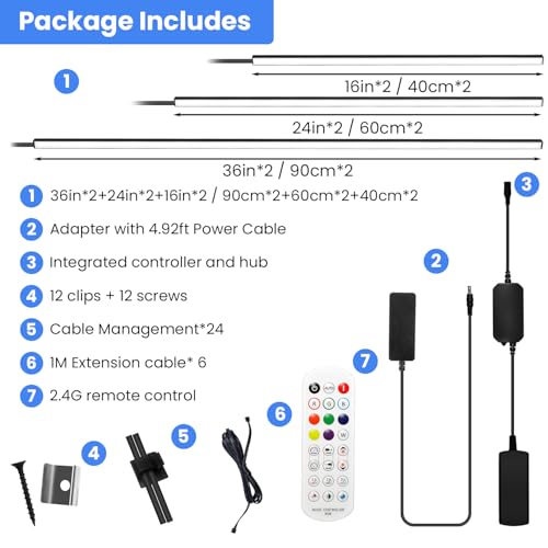 SHUNLEE 6 Pcs RGB Black Smart Acoustic Wall Panel Lights, WiFi Recessed Wall panel LED Lighting Strip Kit Compatible with Alexa / 2.4G Remote, Self-Adhesive for Shelf, Wood Slat (40*2+60*2+90*2 cm)