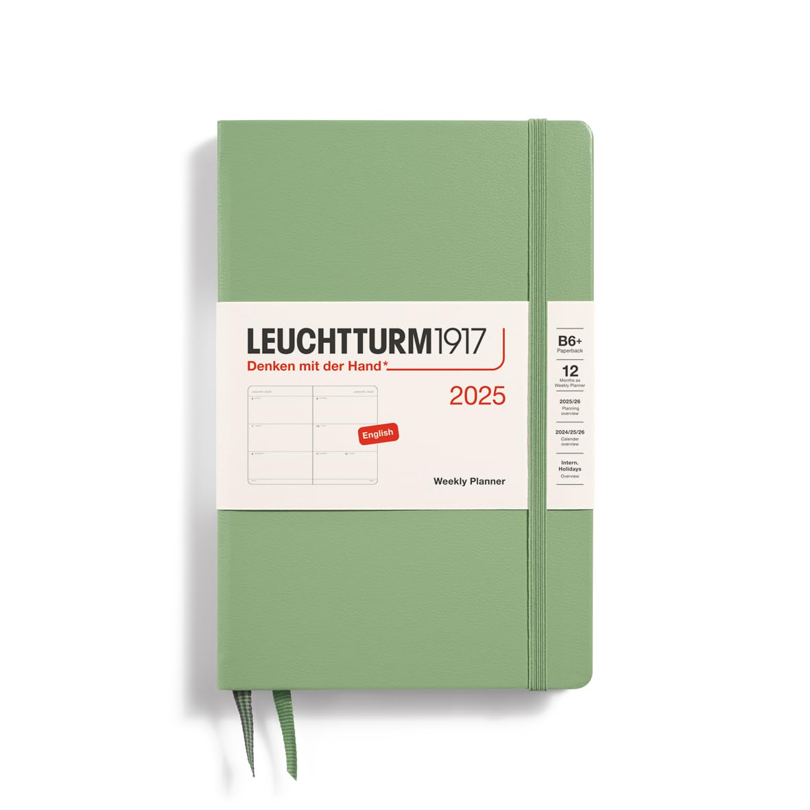 LEUCHTTURM1917 371016 Weekly Planner Paperback (B6+) 2025, Sage, English