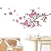 Wopeite Wall Sticker Decal Flora Pink Peach Blossom Flowers Butterfly DIY Removable Mural Art for Kids Nursery Bedroom Living Room