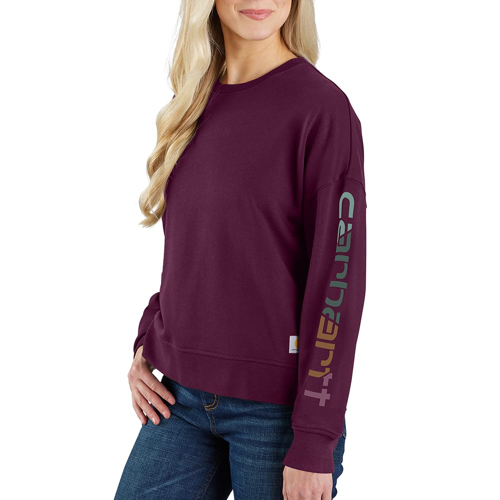 Carhartt Women’s Tencel Fiber Series Loose Fit Sleeve Graphic Sweatshirt, Eggplant, Small