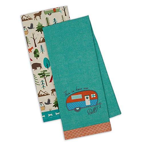 Design Imports DII Happy Camper How We Roll Dish Towels - Set of 2 - Camper Embellished - Campsite Printed