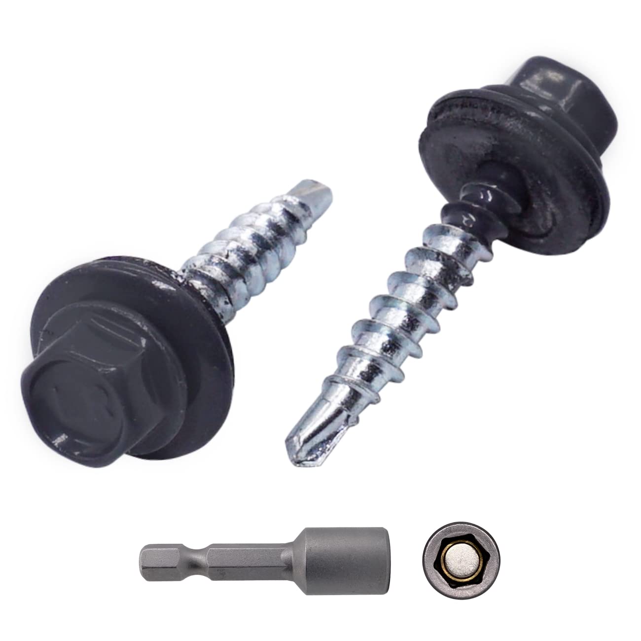 (Pack of 250 pcs) Metal Roofing Screws, 4.8 x 35 mm Painted Self-Drilling Screws With EPDM Washers, Sheet Metal Hex Screw (250, Graphite Grey RAL 7024)