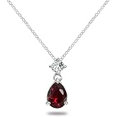B. BRILLIANT Sterling Silver Genuine or Synthetic Gemstone 9x7mm Teardrop Slide Dangling Necklace for Women