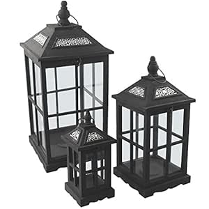 3 piezas. Faroles - Farol de jardín (Madera Farol portavelas con asa