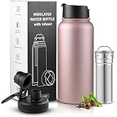 Sivaphe Infuser Water Bottle with Removable Strainer for loose leaf Tea 18/8 Stainless Steel 32 oz Insulated Tea Tumbler Gift for Women Rosegold