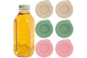 Zxjsisy 6 Glass Milk Bottle Caps, 48mm Silicone Replaceable Snap Round, Dark Green, Grayish White, Pink, Silicone, Reusable L
