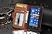 Cadorabo Case works with Nokia Lumia 920 in SADDLE BROWN (Design BOOK STRUCTURE) – with 2 Card Slots – Wallet Case Etui Cover Pouch PU Leather Flip
