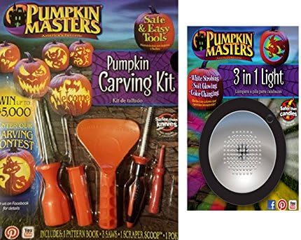 Pumpkin Masters Pumpkin Carving Kit &amp; 3 in 1 Light Bundle, Strobing, Soft Glow or Color Changing
