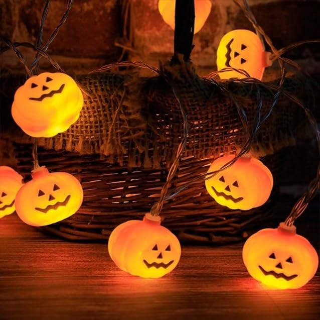 Global Gizmos 46279 Halloween Pumpkin String Lights/Warm White LEDs/Outdoor Halloween Fairy Lights / IP44 Waterproof/Set of 10 Bulbs