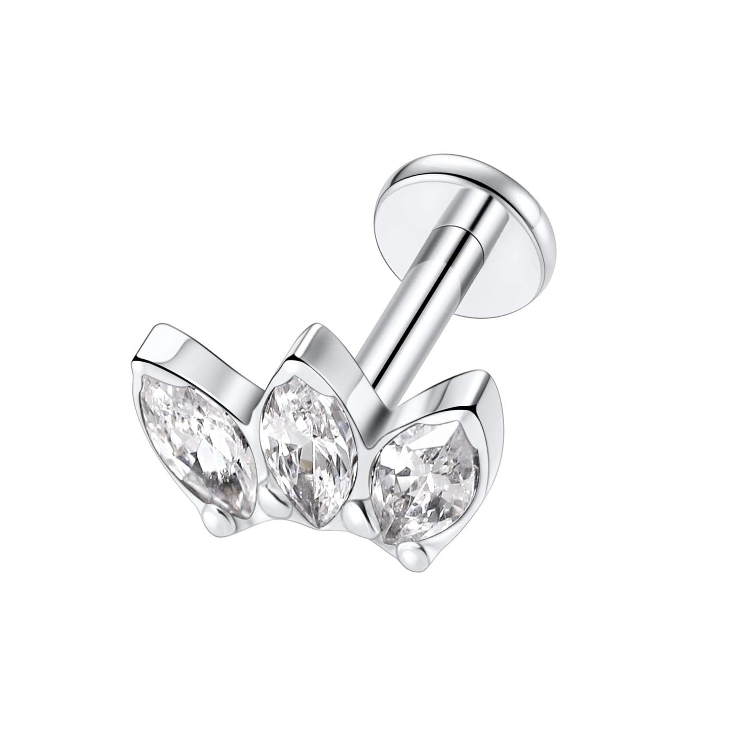 hengkaixuan 16G CZ Cartilage Tragus Earrings G23 Titanium Studs Earrings Women Girls Conch Helix Tragus Piercing