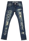 K1-2497DB - Girls' Stretch 5 Pockets Rip and Repair Premium, Skinny Jeans