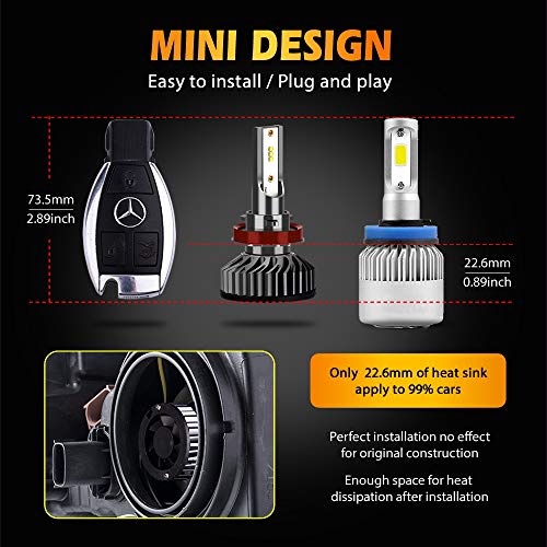 ALUNAR H11 Hi/Lo Car LED Headlight Bulbs All-in-One Conversion Kit Plug Play White COB Chip 72w 8000lm Auto Head Lamp 12V Replace LED Headlight Bulbs Vehicle Lighting (F2 H11 ZES) - Thumbnail 3