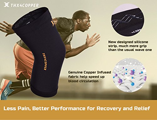 Thx4 Copper Knee Brace(1 Pair) - #1 Copper Fit Support â€“Guaranteed Recovery Knee Compression Sleeve-Idea for Workouts, Sports, Running, Jogging, Arthritis, Joint Pain Relief-Medium