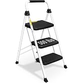 SocTone 3 Step Ladder, Step Stools for Adults, 500lbs Capacity | Step Stool Foldable, Steel Ladder for Household and Office, White