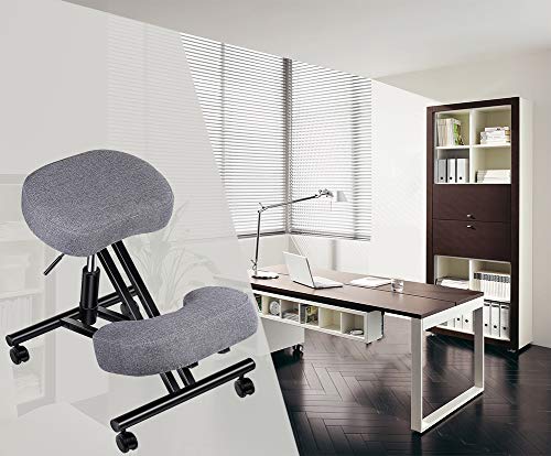 SUPERJARE Adjustable Kneeling Chair, Ergonomic Working Stool W/ 4â€ Cushion Office Home - Ideal for Neck, Spine, Back Problems - Dark Gray (Cotton & Linen)