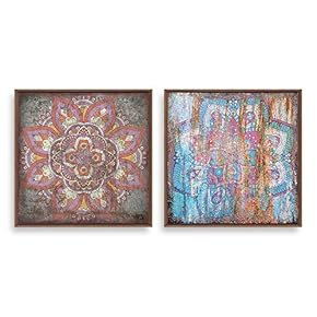 2 Piece Framed Canvas Wall Art Vintage Flower Canvas Prints Home Artwork Decoration for Living Room,Bedroom - 16"x16"x2 Panels