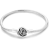 Heart Clasp Rose Snake Charm Bracelets for Women Sterling Silver, Travel Charm Moments European Bracelet Filigree Chain Dreamcatcher Bead Jewelry Compatible with Pandora Charms