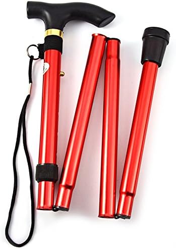 Walking Stick Hiking Walking Trekking Trail Ultralight 4-section Adjustable Canes Aluminum Alloy Folding Cane Walking Sticks (Red)