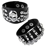 JOVIVI Punk Pu Leather Skull Design Bracelet Wristband Adjustable Size 7 to 8 Inches Include a Gift Pouch