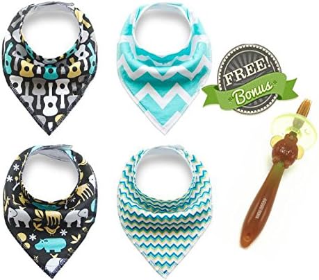 Baby Bandana Bib Set, 4-Pack Super Absorbent Drool Bandana Bibs Free Toothbrush silicone