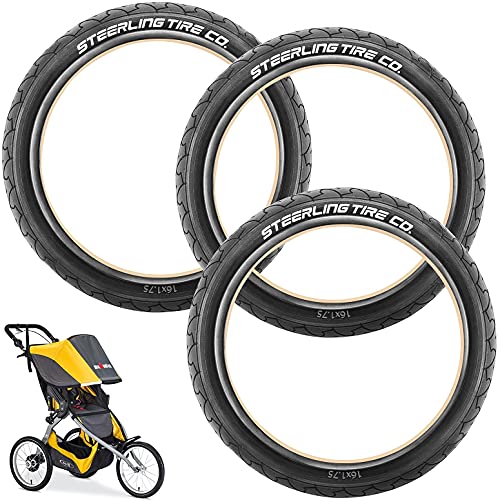 Three 16-Inch Tire Replacements for Jogging Strollers Like BOB Ironman & Bike Trailers Including Allen Sport, Burley and Instep (3-Pack) by Steerling Tire Co.