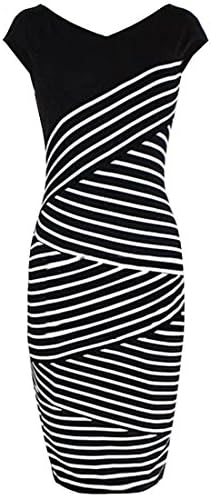 Agatha Garcia Women Black White Sexy Striped V Neck Bodydice Sheath Dress