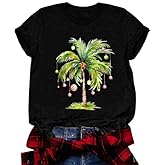 Christmas Palm Tree Shirt for Women Funny Merry Christmas Xmas Holiday Hawaiian Beach Short Sleeve Shirt Top