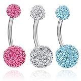 NYKKOLA 3Pcs 14G Stainless Steel Crystal Belly Button Rings Screw Navel Bars Body Piercing