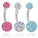 Lot of 3 Pieces 14G Bling Disco Ball Multi Crystal Belly Button Navel Ring Bling Free Retainer